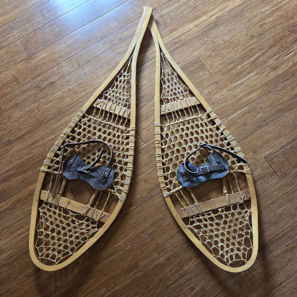 Vintage Traditional Huron Snowshoes – Wood & Rawhide – Handcrafted in Canada
